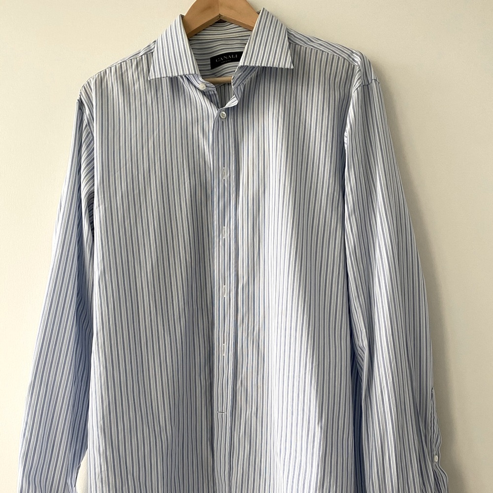 Canali Blue and White Pinstripe dress shirt